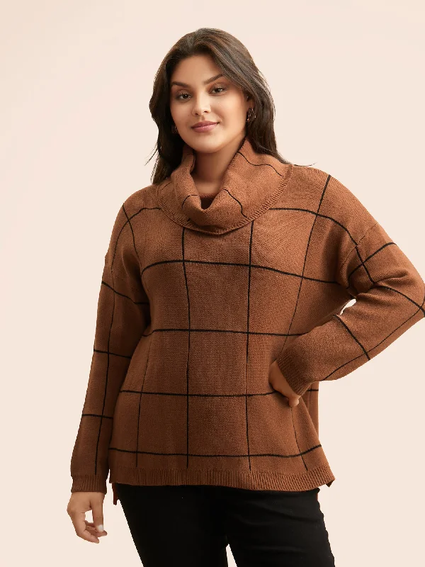 Women's Pullovers Sweater with Soft Viscose Knit-Supersoft Essentials Turtleneck Plaid Drop Shoulder Pullover Women's Pullovers Sweater with Soft Viscose Knit-Supersoft Essentials Turtleneck Plaid Drop Shoulder Pullover