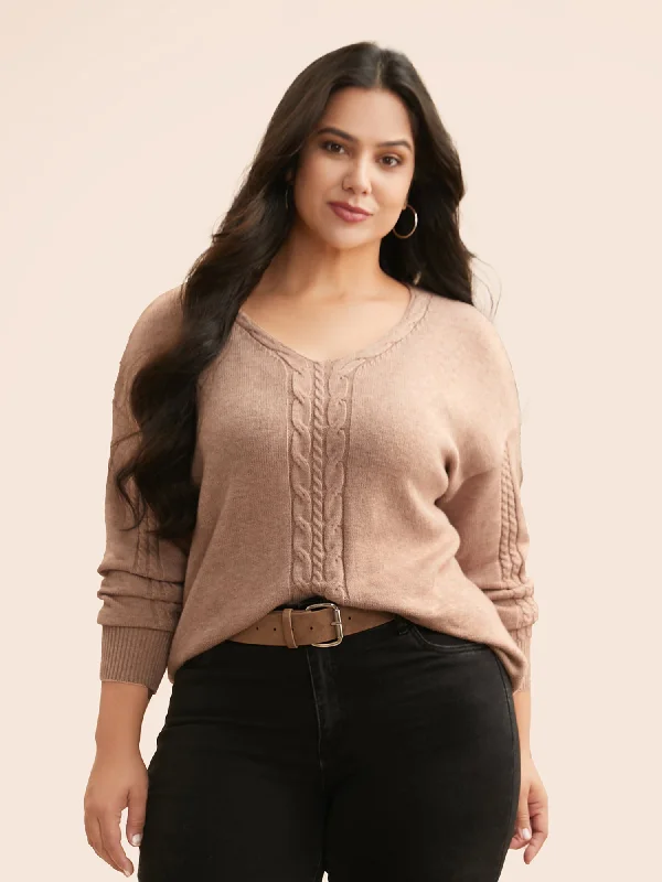 Women's Soft Knit Pullover Sweater with Hood-Supersoft Essentials V Neck Cable Knit Pullover