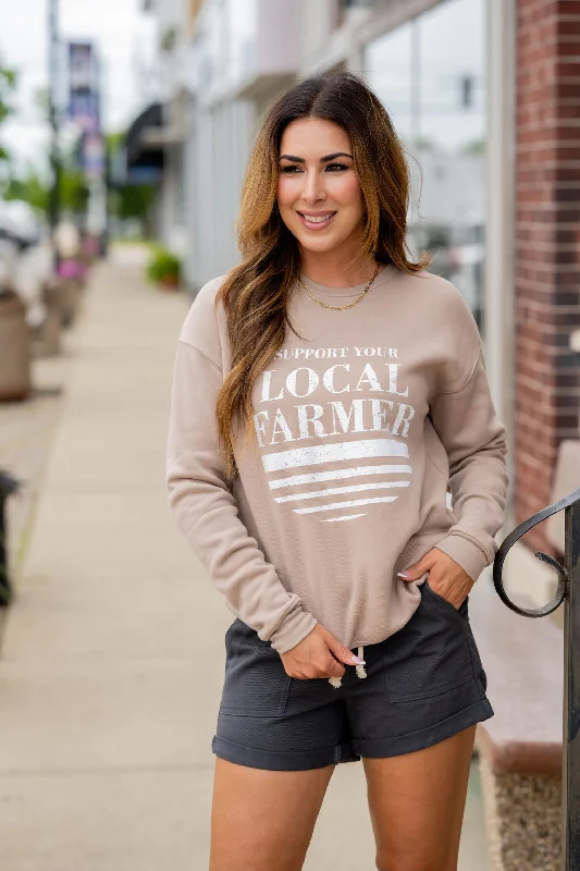 Women's Hooded Sweatshirts for Comfort -Support Your Local Farmer Underlined Graphic Crewneck Women's Hooded Sweatshirts for Comfort -Support Your Local Farmer Underlined Graphic Crewneck