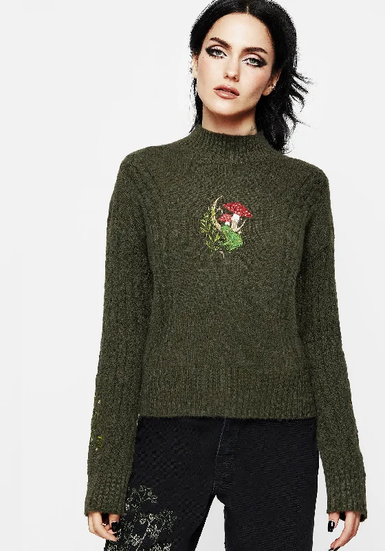 Women's Pullovers Sweater for Street Fashion Style-Swamplife Embroidered Cable Knit Relaxed Jumper Women's Pullovers Sweater for Street Fashion Style-Swamplife Embroidered Cable Knit Relaxed Jumper
