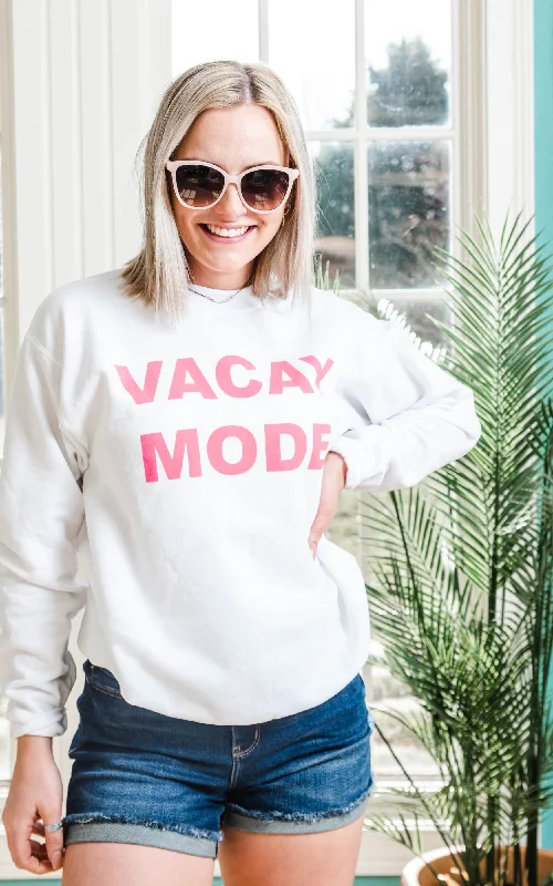 Women's Sweatshirts with Fleece Lining for Warmth -Vacay Mode Sweatshirt -White** - Final Sale Women's Sweatshirts with Fleece Lining for Warmth -Vacay Mode Sweatshirt -White** - Final Sale