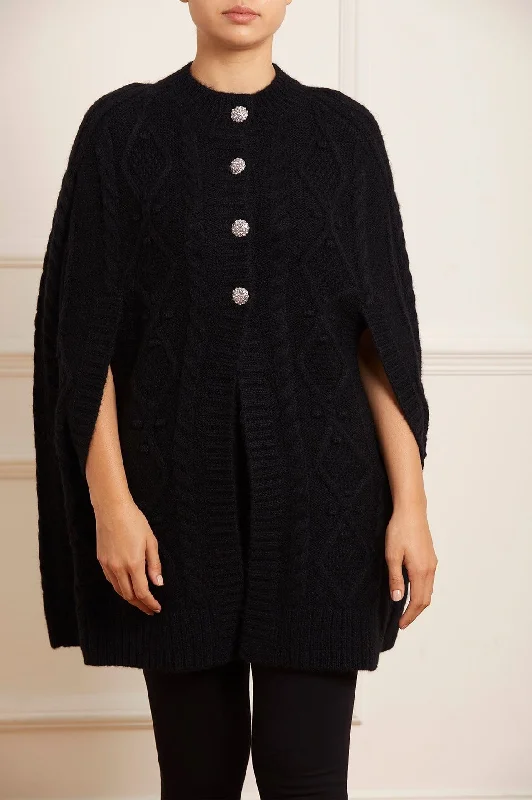Knit Tops for Relaxing at Home-Sylvie Cable Jewelled Knee Length Cape