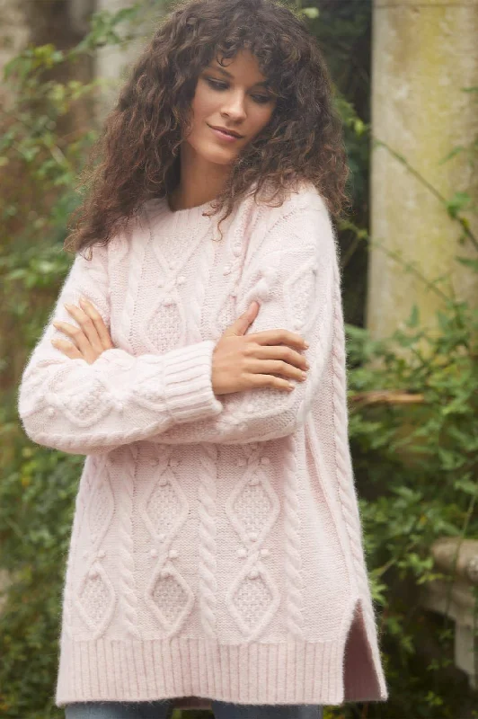 Knit Tops with Raglan Sleeves-Sylvie Cable Longline Jumper