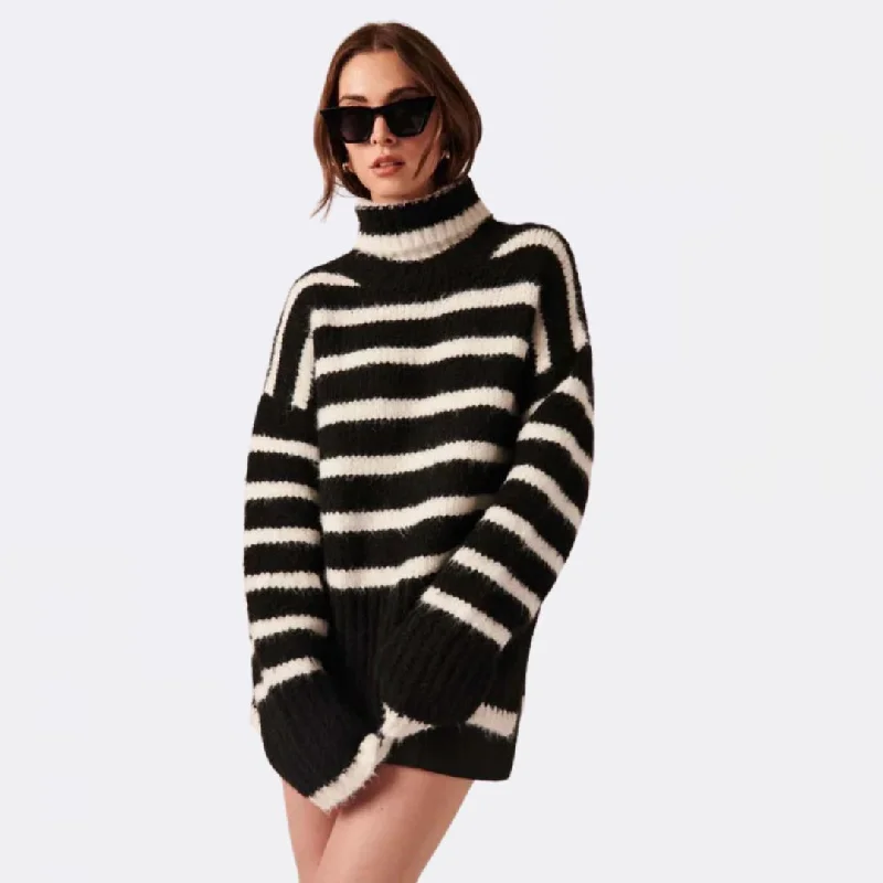 Knit Tops with Wrap Around Design-Tabby Sweater (Black Swan)