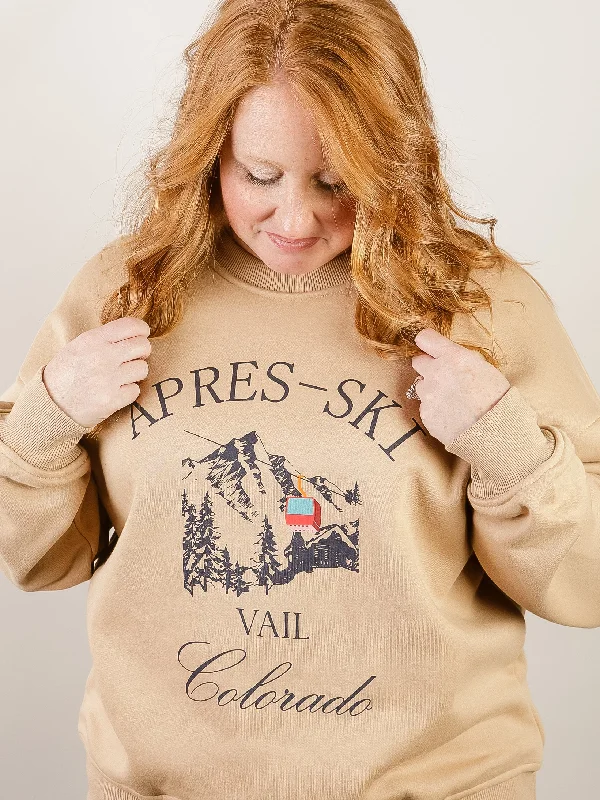 Women's Sweatshirts with Zip for Easy Access -Taupe Fleece Ski Graphic Sweatshirt