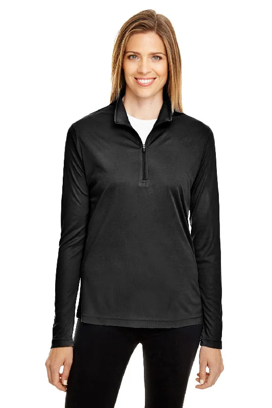 Women's Sweatshirts with Sporty Graphics -Team 365 Womens Zone Performance Moisture Wicking 1/4 Zip Sweatshirt - Black Women's Sweatshirts with Sporty Graphics -Team 365 Womens Zone Performance Moisture Wicking 1/4 Zip Sweatshirt - Black