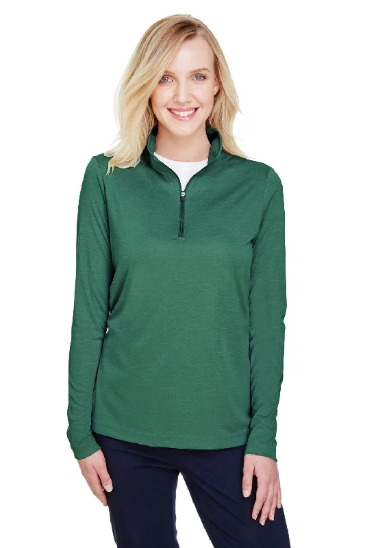 Women's Sweatshirts with Casual Fit -Team 365 Womens Zone Sonic Performance Moisture Wicking 1/4 Zip Sweatshirt - Heather Forest Green
