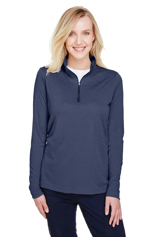 Women's Sweatshirts for Comfortable Mornings -Team 365 Womens Zone Sonic Performance Moisture Wicking 1/4 Zip Sweatshirt - Heather Dark Navy Blue