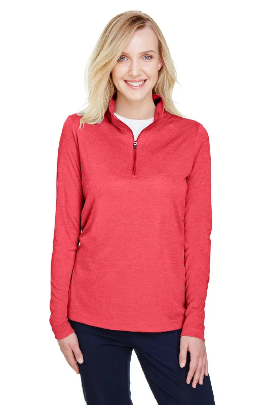 Women's Sweatshirts with Trendy Sleeves -Team 365 Womens Zone Sonic Performance Moisture Wicking 1/4 Zip Sweatshirt - Heather Red