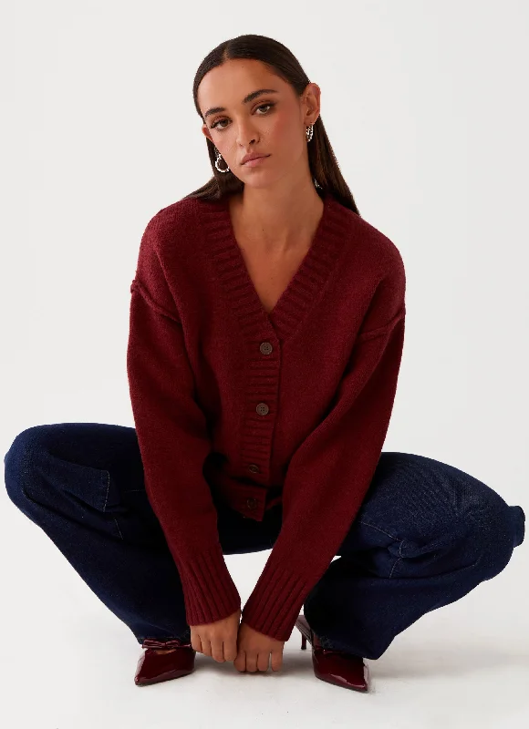 Knit Tops for Everyday-Tell Me More Oversized Cardigan - Maroon