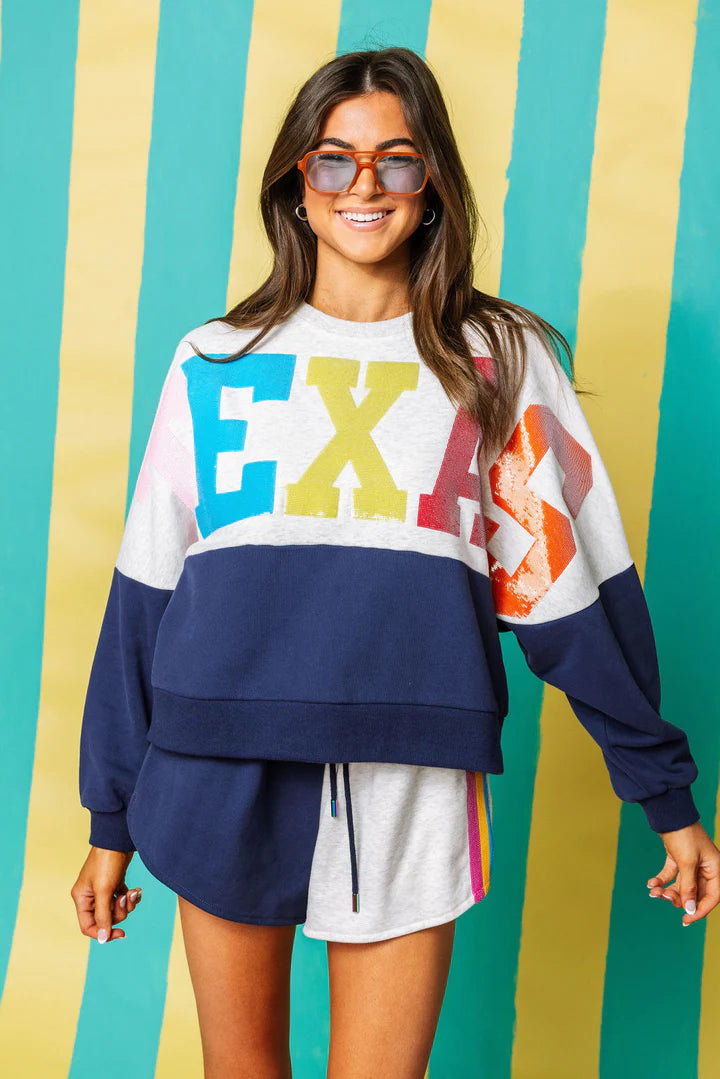 Women's Sweatshirts with Soft Ribbed Neckline -Texas Multi Color QOS Colorblock Sweatshirt Women's Sweatshirts with Soft Ribbed Neckline -Texas Multi Color QOS Colorblock Sweatshirt
