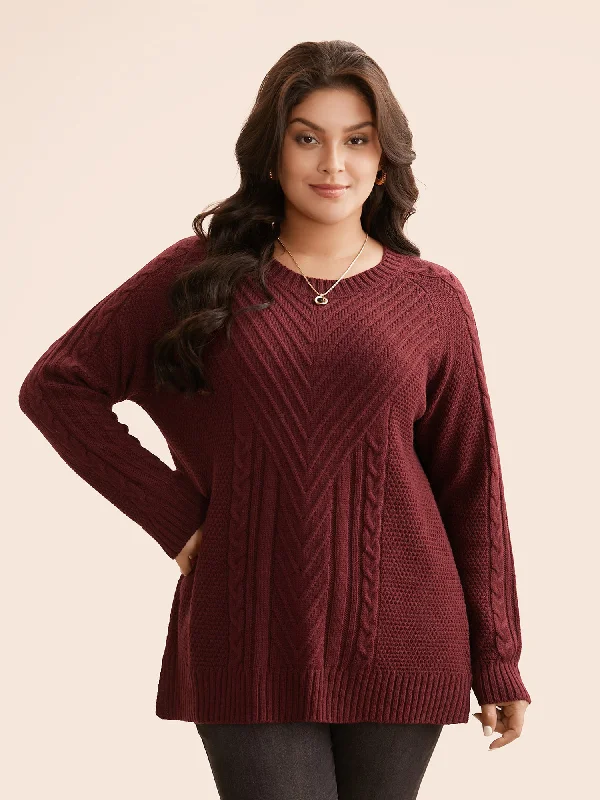 Women's Cozy Pullovers Sweater for Winter-Texture Cable Knit Raglan Sleeve Pullover