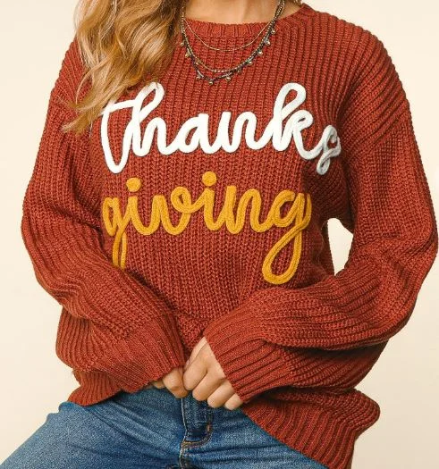 Women's Wool Pullovers Sweater for Office Wear-THANKSGIVING LONG SLEEVE LOOSE FIT PULLOVER Women's Wool Pullovers Sweater for Office Wear-THANKSGIVING LONG SLEEVE LOOSE FIT PULLOVER