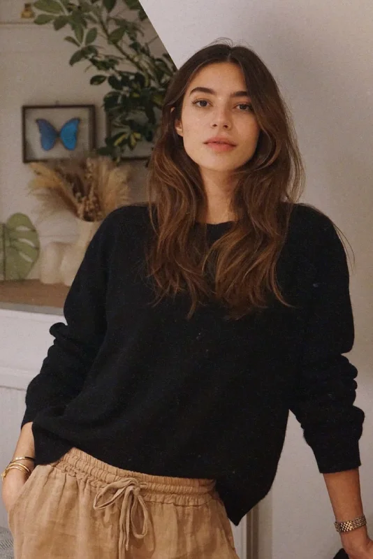 Knit Tops with Zippered Sleeves-The Cashmere Cove Crew Neck // Noir