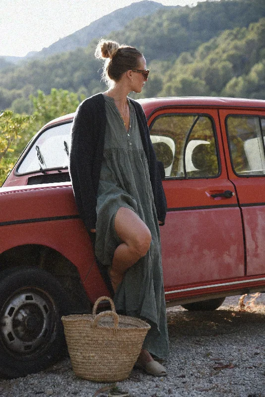 Women's Knit Sweater with Subtle Pattern -The Cashmere Marlow Long Cardigan // Ash