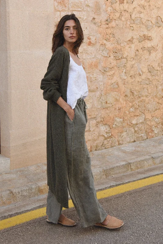 Women's Knit Sweater for Cold Evenings -The Cashmere Marlow Long Cardigan // Fern