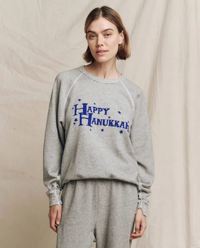 Women's Sweatshirts for Casual Fridays -The College Sweatshirt. Graphic -- Varsity Grey with Hannukah Graphic