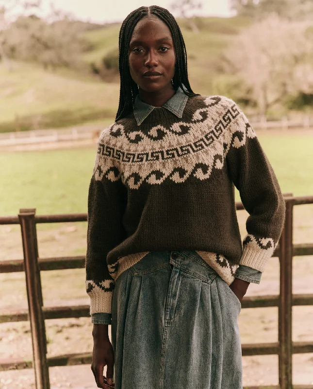 Women's Wool Knit Pullover Sweater with Puff Sleeves-The Greek Key Pullover. -- Driftwood Women's Wool Knit Pullover Sweater with Puff Sleeves-The Greek Key Pullover. -- Driftwood