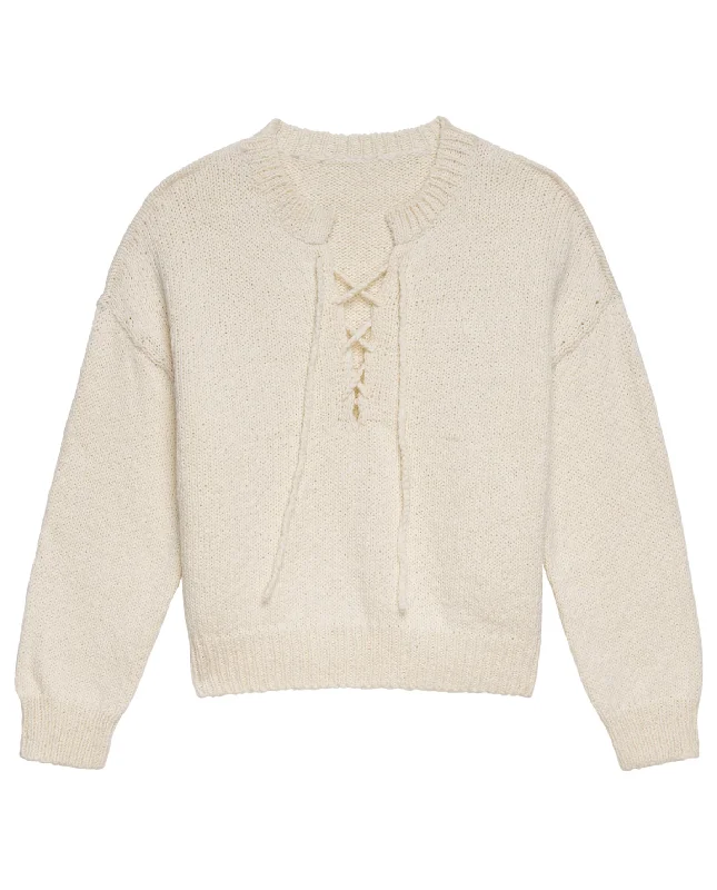Women's Pullovers Sweater for Winter Fashion-The Lace Up Pullover. -- Bone