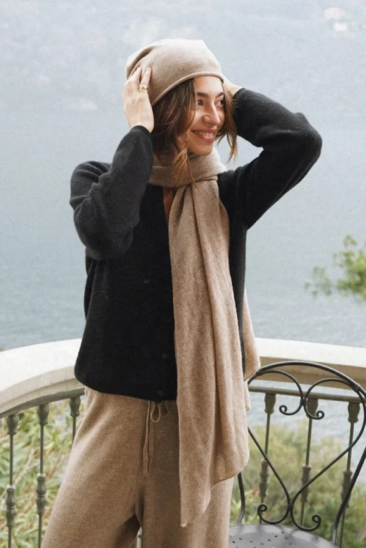 Knit Tops with Neck Tie-The Mathilda Cashmere Beanie // Rye