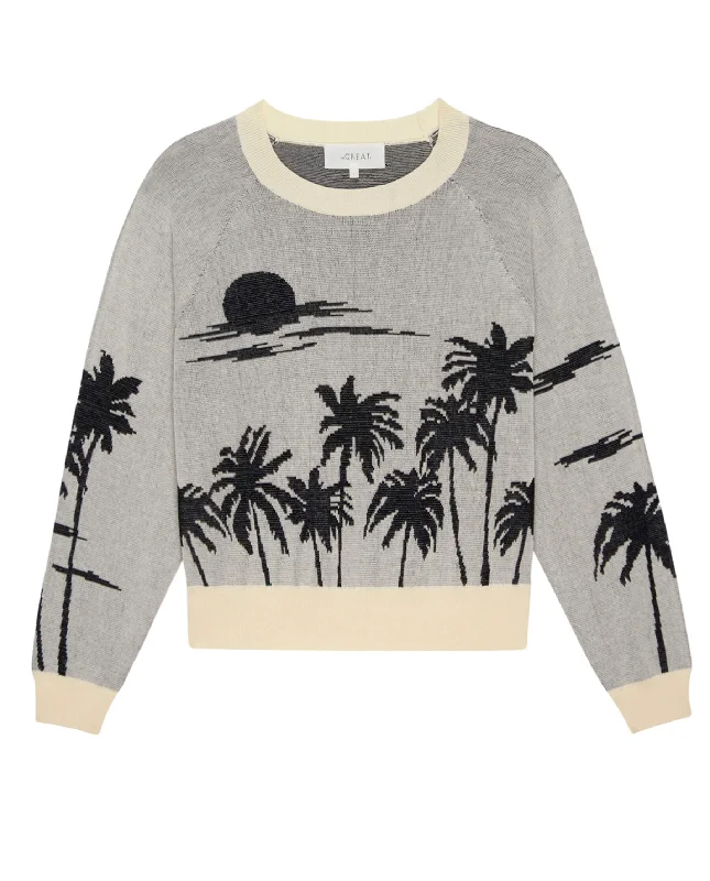 Women's Casual V-neck Pullovers Sweater-The Palm Pullover. -- Black