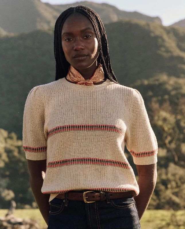 Women's Casual Wool Blend Pullovers Sweater-The Puff Sleeve Pullover. -- Cream Ribbon Stripe Women's Casual Wool Blend Pullovers Sweater-The Puff Sleeve Pullover. -- Cream Ribbon Stripe