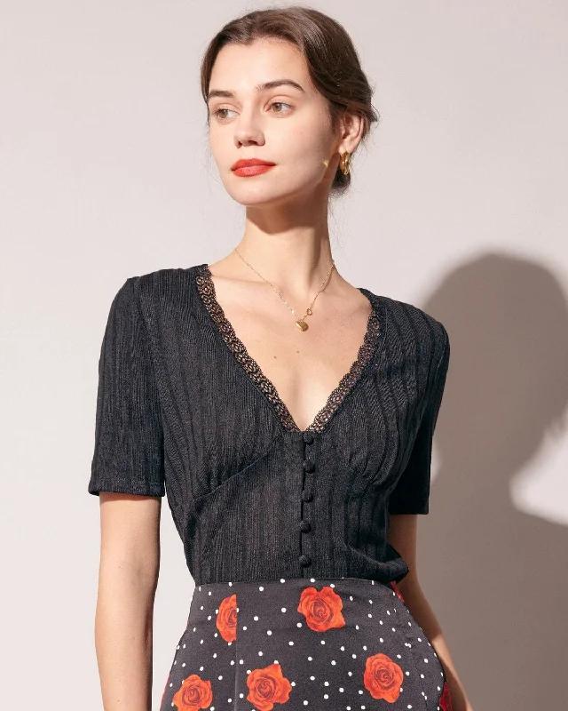 Women's Fashionable T-shirt for Street Wear -The Ribbed Lace Trim Tee