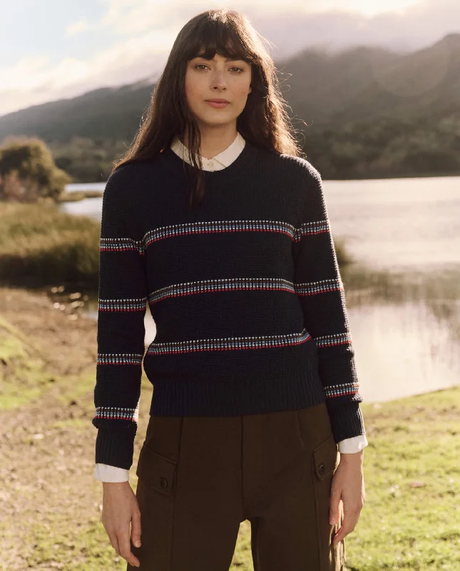 Women's Simple Knit Pullovers Sweater for Fall-The Shrunken Pullover. -- Navy Ribbon Stripe Women's Simple Knit Pullovers Sweater for Fall-The Shrunken Pullover. -- Navy Ribbon Stripe
