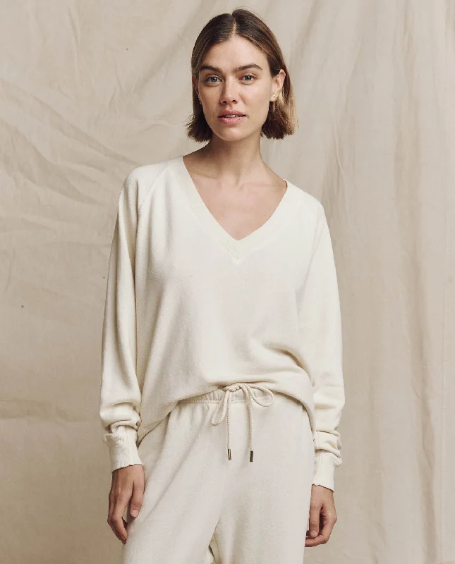 Women's Sweatshirts for Running and Fitness -The V-Neck Sweatshirt. -- Washed White