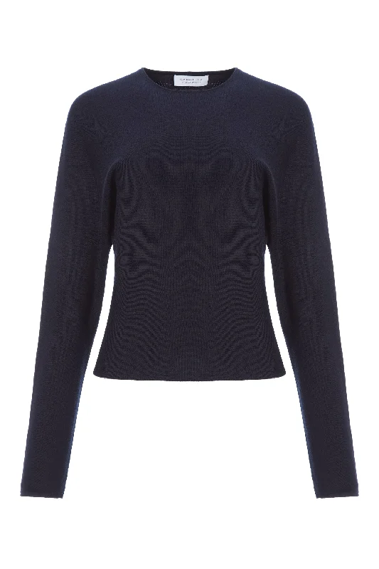 Long Sleeve Women's Knit Tops -Theodore Knit Sweater in Navy Cashmere Silk