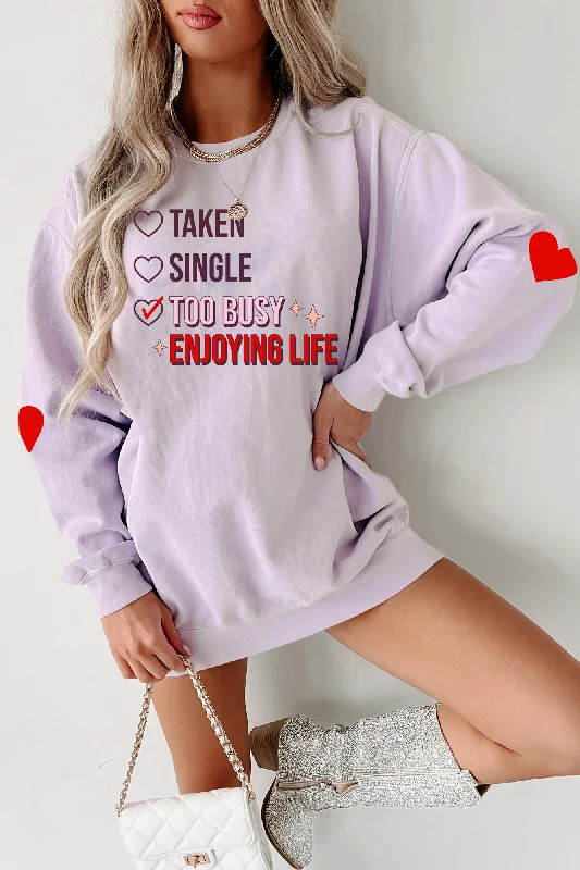 Women's Sweatshirts with Lightweight Zip Design -"Too Busy Enjoying Life" Graphic Crewneck (Orchid) - Print On Demand Women's Sweatshirts with Lightweight Zip Design -"Too Busy Enjoying Life" Graphic Crewneck (Orchid) - Print On Demand