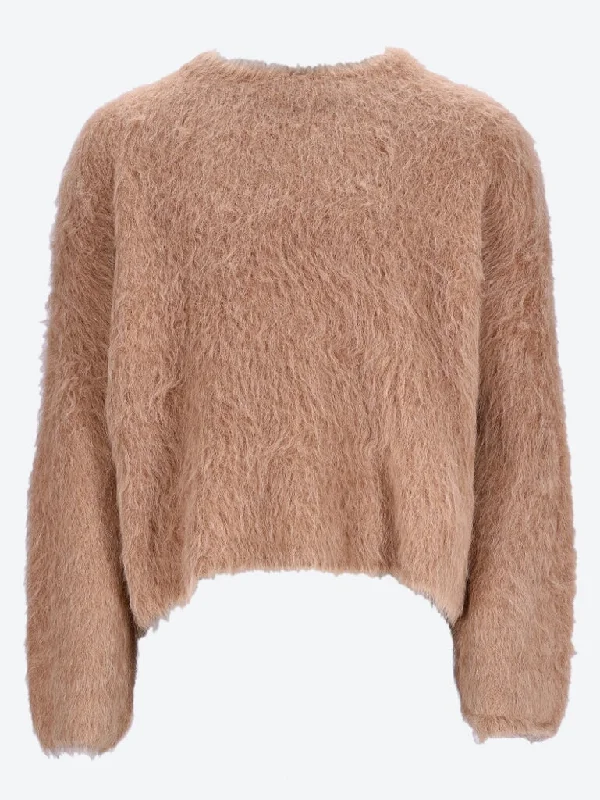 Knit Tops with Leather Accents-Boxy alpaca knit crewneck sweater