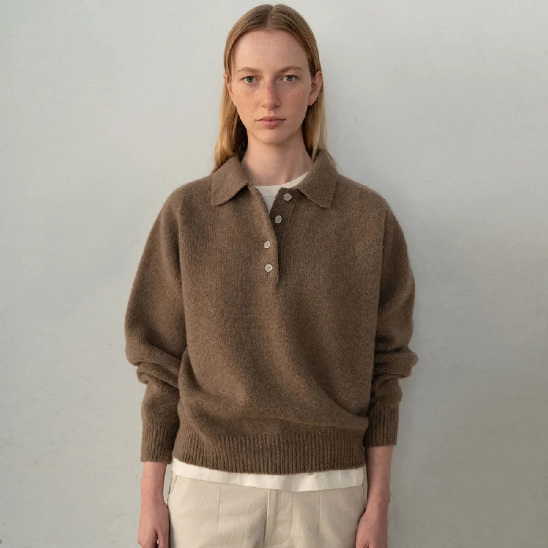 Women's Ribbed Pullovers Sweater-Trendy Half Button Oversized Pullover Wool Collared Sweater Women's Ribbed Pullovers Sweater-Trendy Half Button Oversized Pullover Wool Collared Sweater