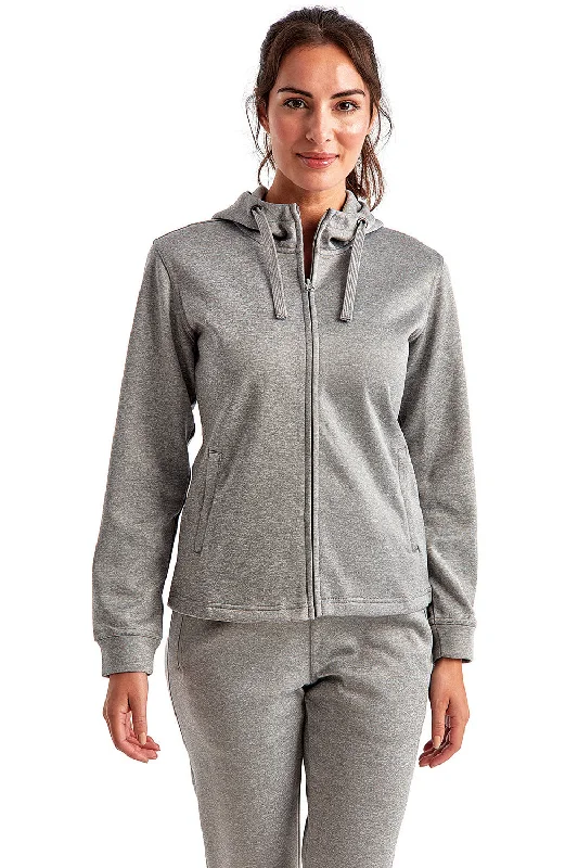 Women's Sweatshirts for Outdoor Adventures -TriDri Womens Moisture Wicking Full Zip Hooded Sweatshirt Hoodie - Grey Melange