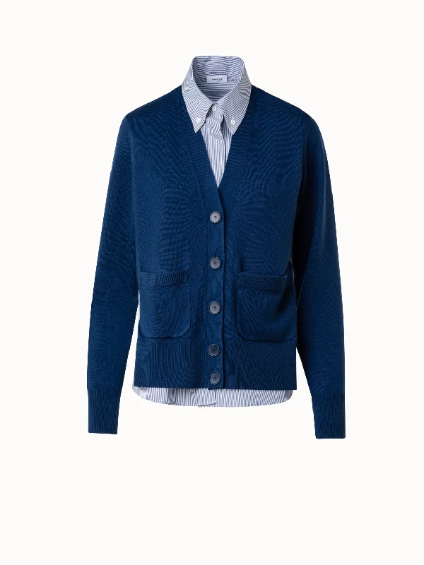 Women's Wrap Blouses -Trompe L'Oeil Knit Cardigan and Blouse