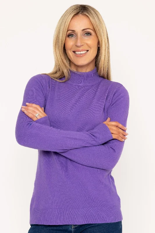 Knit Tops with Loose Silhouette-Turtleneck Knit in Purple