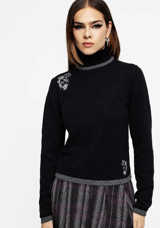 Women's Knitwear Pullovers Sweater for Layering-Vampyrum Bat Embroidered Knit Jumper