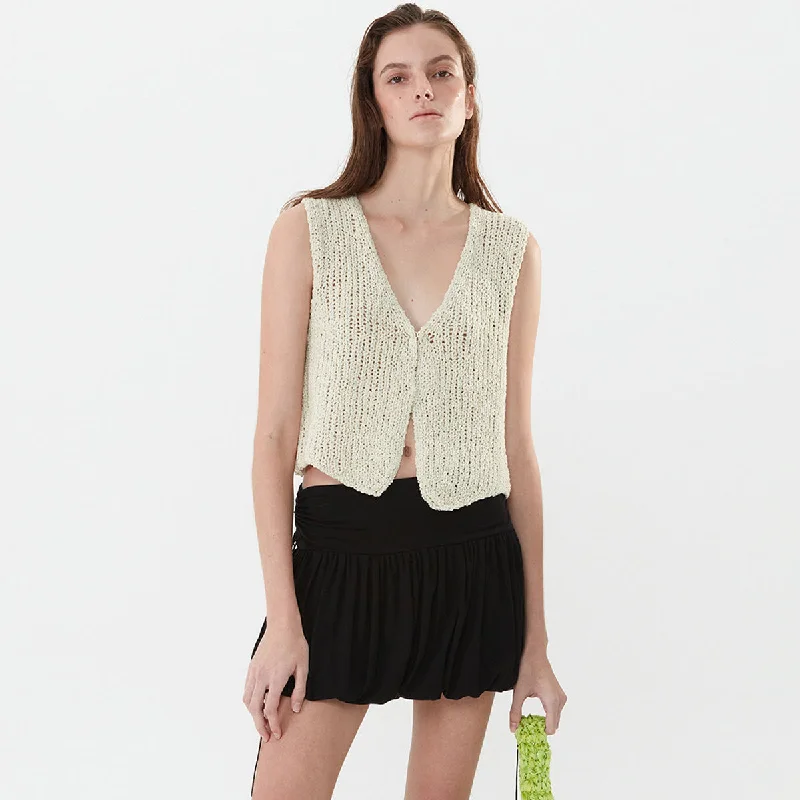Women's Elegant Vests Sweater with Lace-Versatile V Neck One Button Split Summer Crochet Open Knit Sweater Vest Women's Elegant Vests Sweater with Lace-Versatile V Neck One Button Split Summer Crochet Open Knit Sweater Vest