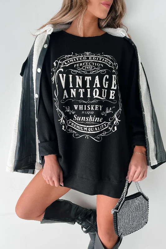 Women's Sweatshirts with Zippered Pockets -"Vintage Antique Whiskey" Graphic Sweatshirt (Black) Women's Sweatshirts with Zippered Pockets -"Vintage Antique Whiskey" Graphic Sweatshirt (Black)