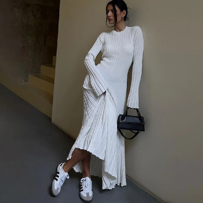 Women's Sweaterdress with Subtle Detailing -Vintage Crew Neck Long Sleeve Chunky Rib Knit Back Tie Winter Sweater Maxi Dress Women's Sweaterdress with Subtle Detailing -Vintage Crew Neck Long Sleeve Chunky Rib Knit Back Tie Winter Sweater Maxi Dress