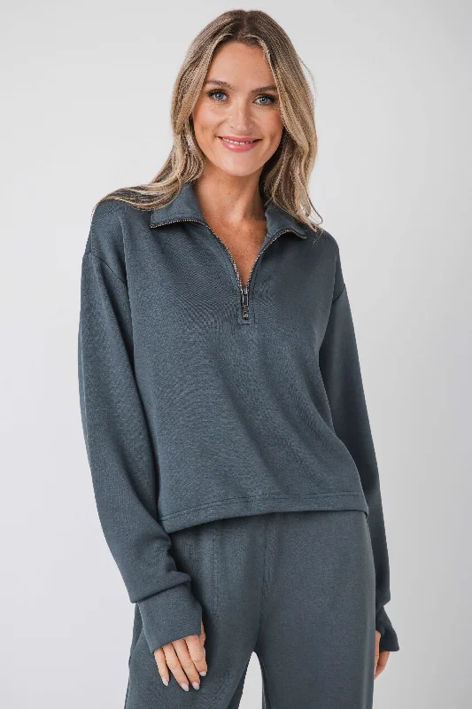 Women's Sweatshirts with Ribbed Cuffs -Vintage Havana Cloud Fleece Quarter Zip