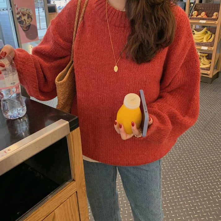 Women's Colorful Knit Pullovers Sweater-Vintage Pullover Thickened Autumn and Winter Loose Knitted Sweater     S4947