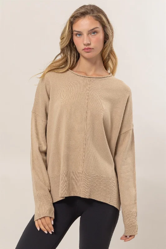 Women's Cropped Pullovers Sweater-Warm Stride Ribbed Pullover