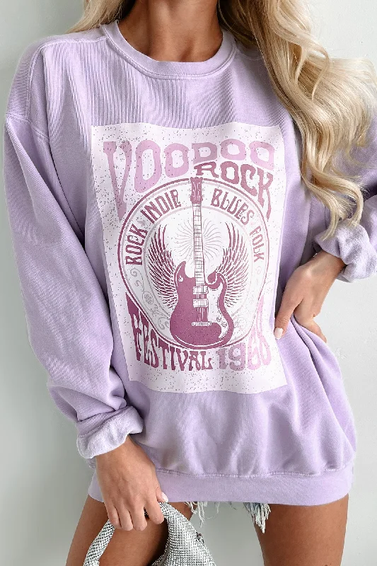 Women's Sweatshirts for Aesthetic Layering -"Voodoo Rock" Graphic Crewneck (Orchid) - Print On Demand Women's Sweatshirts for Aesthetic Layering -"Voodoo Rock" Graphic Crewneck (Orchid) - Print On Demand