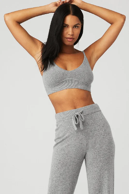 Women's Sweater Set with Tassel Detail -Cashmere Jet Set Bra - Dove Grey Heather