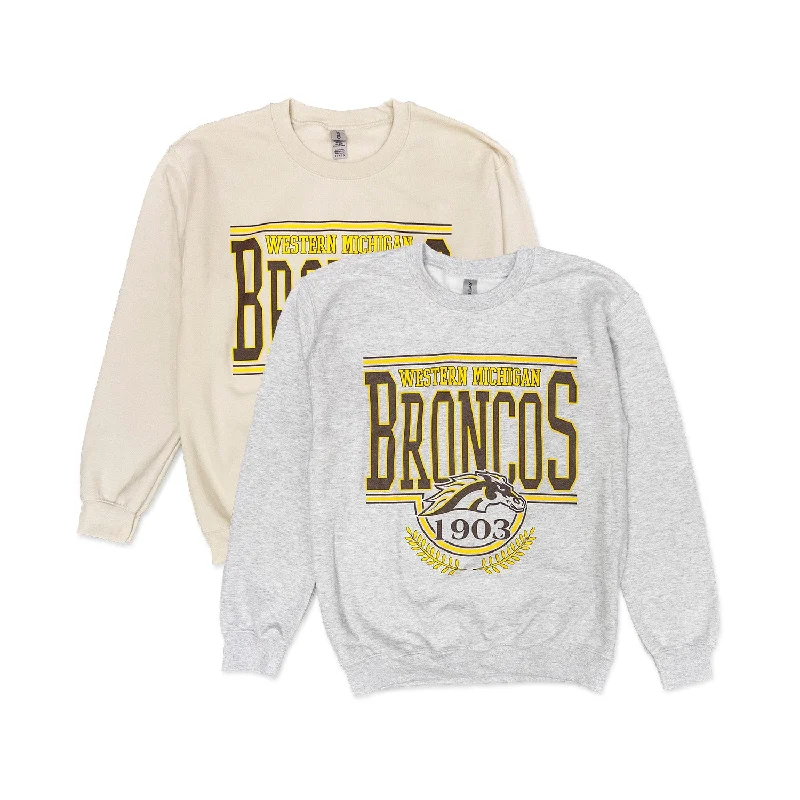 Women's Sweatshirts with Warm Fleece Interior -Western Michigan Laurel Crewneck