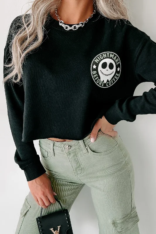 Women's Sweatshirts for Any Occasion -What A Nightmare Raw Hem Parody Graphic Crop Crewneck (Black) - Print On Demand
