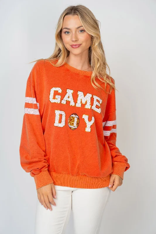 Women's Sweatshirts with Bold Colors -White Birch  Sequin Embellished Game Day Sweatshirt