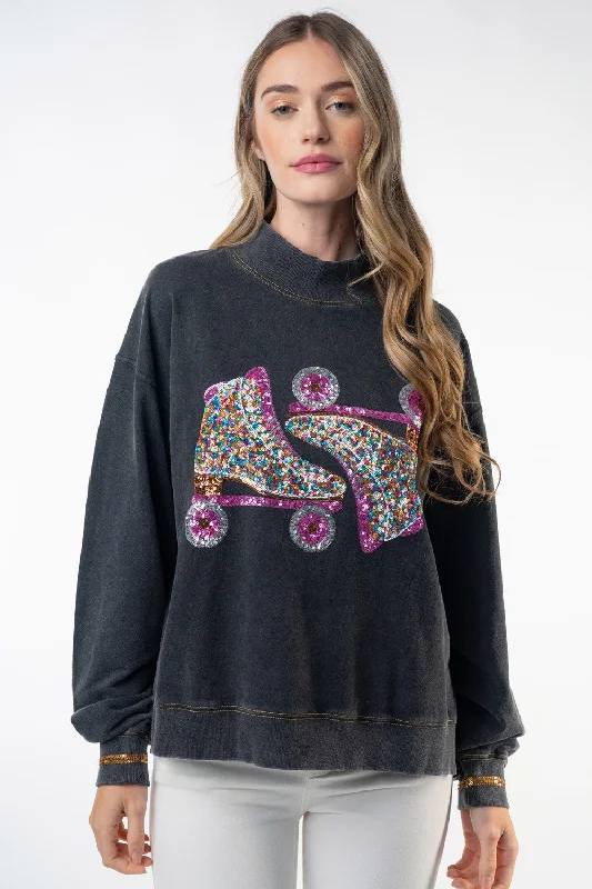 Women's Sweatshirts with Hood and Drawstrings -White Birch Skate Sequin Embellished Sweatshirt