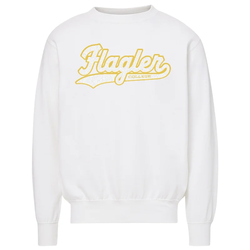 Women's Sweatshirts for Early Morning Workouts -White Chenille Patch Flagler Crewneck